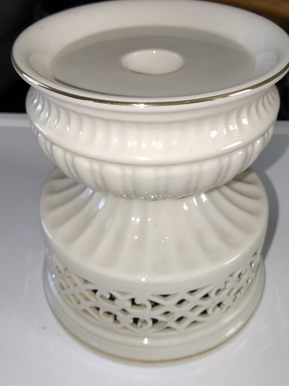 Lenox White Ceramic Candle Holder with Gold Trim